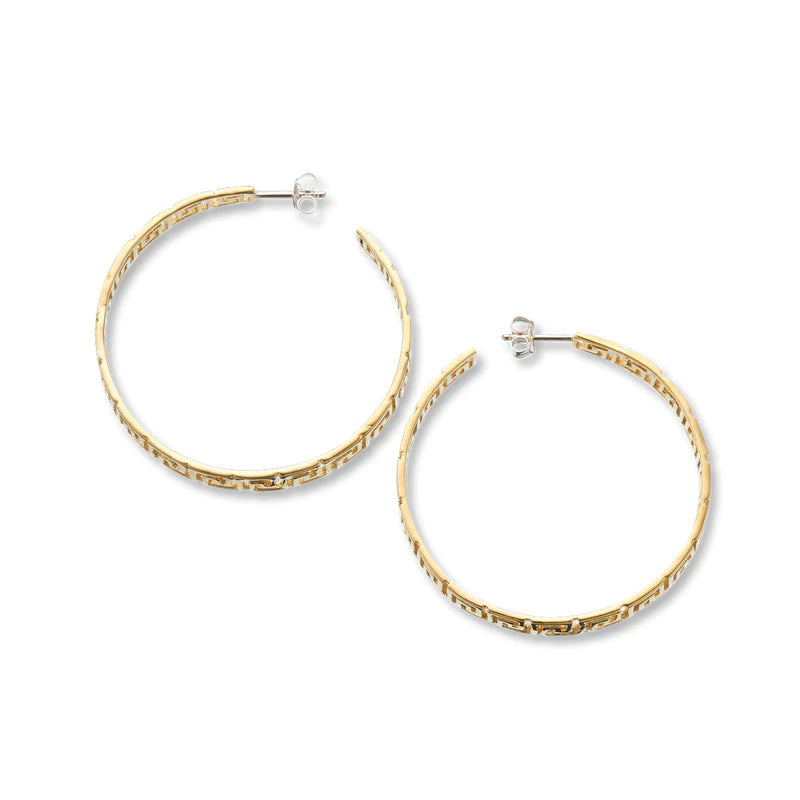 Palas Brass & Sterling Silver Paros Greek Key Hoop Earrings 43mm