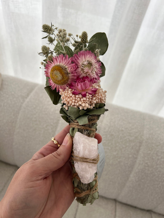 Large Floral Smoke Stick - Rose Quartz 'Love'