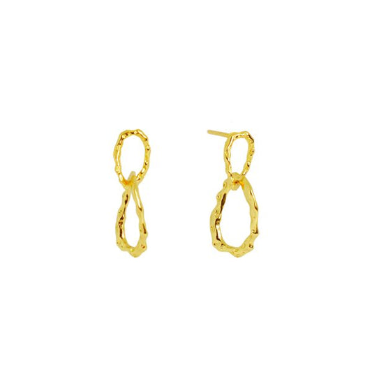 Stud Earring Hammer Double Hoop - Sterling Silver with Gold Plating