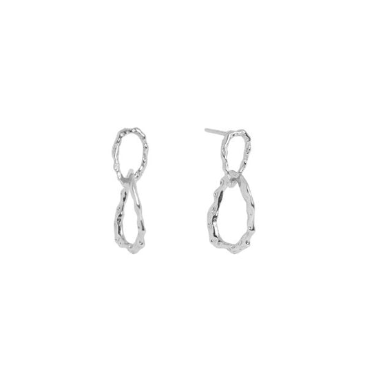 Stud Earring Hammer Double Hoop - Sterling Silver