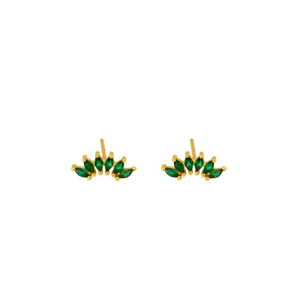 Green CZ Stud Earring - Sterling Silver with Gold Plating