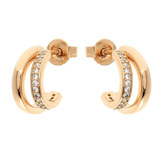 Double Hoop Stud Earring - Sterling Silver with Gold Plating & CZ