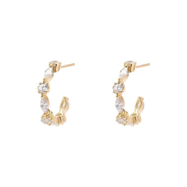 CZ Hoop Earring with Stud Back - Sterling Silver with Gold Plating