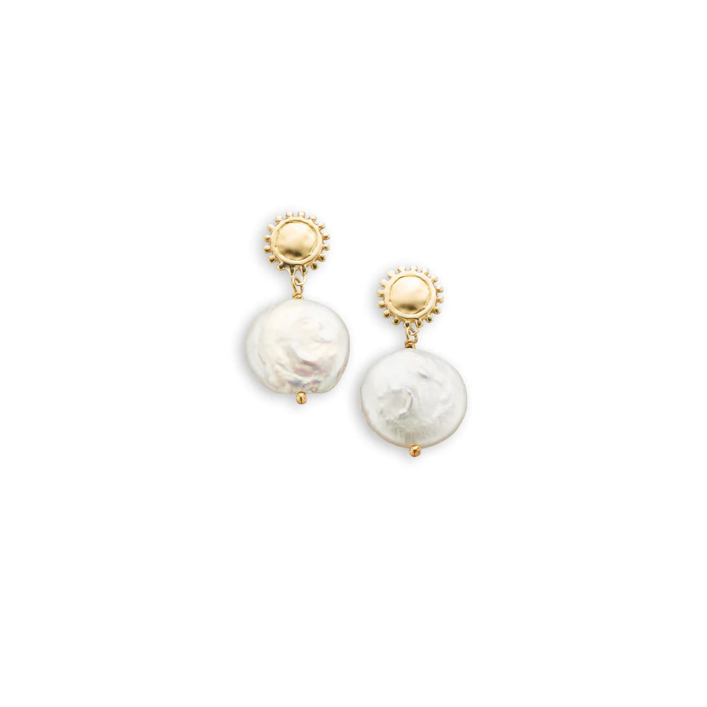 Palas Golden Sun & Moon Pearl Earrings – Unspoken Skin & Brows