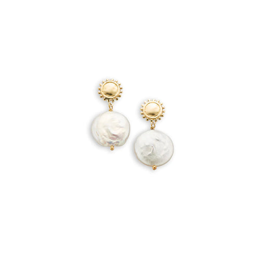 Palas Golden Sun & Moon Pearl Earrings